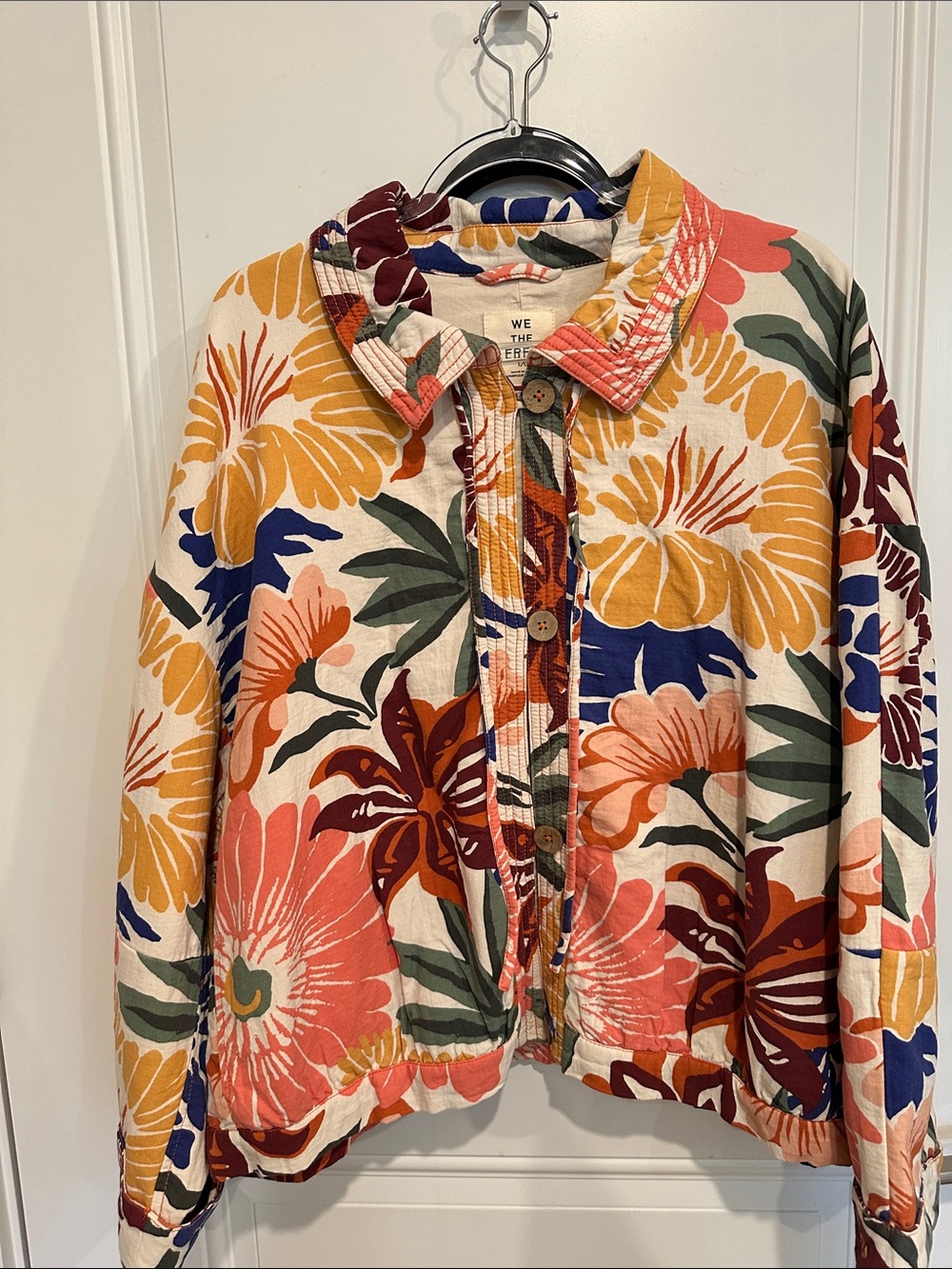 We The Free Floral cotton lined Jacket in Coral, Mustard & Navy